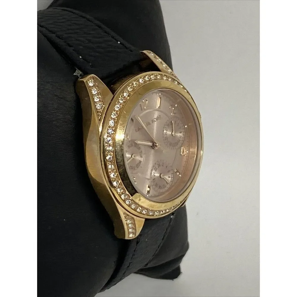 Michael Kors Blair MK6175 Women's Black Leather Analog Quartz Dial Watch EY674